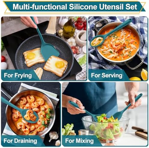 P&P CHEF Blue Kitchen Utensil Set, 4 Pieces Silicone Cooking Utensils - Image 5
