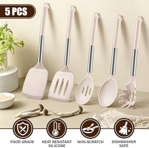 5Pcs Silicone Cooking Utensils Set, Heat Resistant Kitchen Tools Include - Image 4