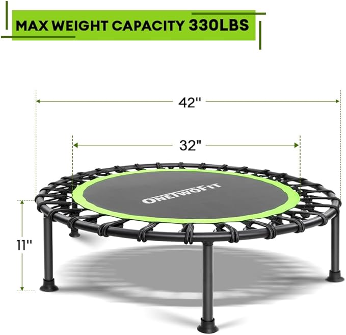 ONETWOFIT 42"/45" Rebounder Trampoline for Adults, Silent Mini Trampoline Indoor Exercise Fitness Trampoline Bungee Rebounder Workout Max Load 330lbs