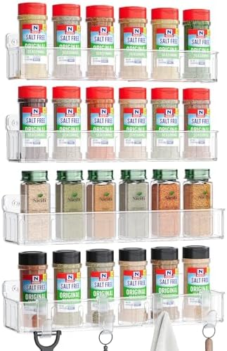 Nieifi Spice Rack Wall Mount, 4 Pack Clear, Screw/Adhesive by Nieifi
