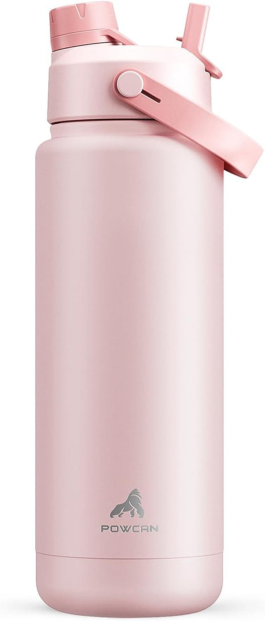 32 oz Insulated Water Bottle with 2-in-1 Straw and Spout Lid, Keep Cold 24H, Leak-Proof, BPA-Free, Double Wall Stainless Steel Water Bottle for Sports, Gym, Travel, and School (Cotton Candy)