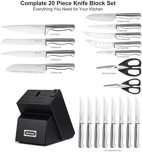 McCook Knife Set Sharp Kitchen Knife Block Set w Built-in Sharpener - Image 2