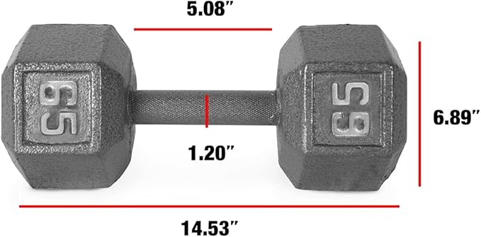 WF Athletic Supply Cast Iron Solid Hexagon Gray/Black Dumbbells, Strength Training Free Weights Set of 2 for Women and Men, Hand Weights Sold by Pairs, Multi-Select Size Options Available