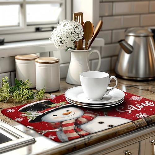 Snowman Christmas Dish Drying Mat Winter Drying Mats - Image 6