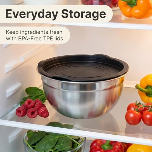 Mixing Bowls with Lids Set of 3, Stainless Steel Nesting Bowls, 1.5/2.5/5 QT - Image 5