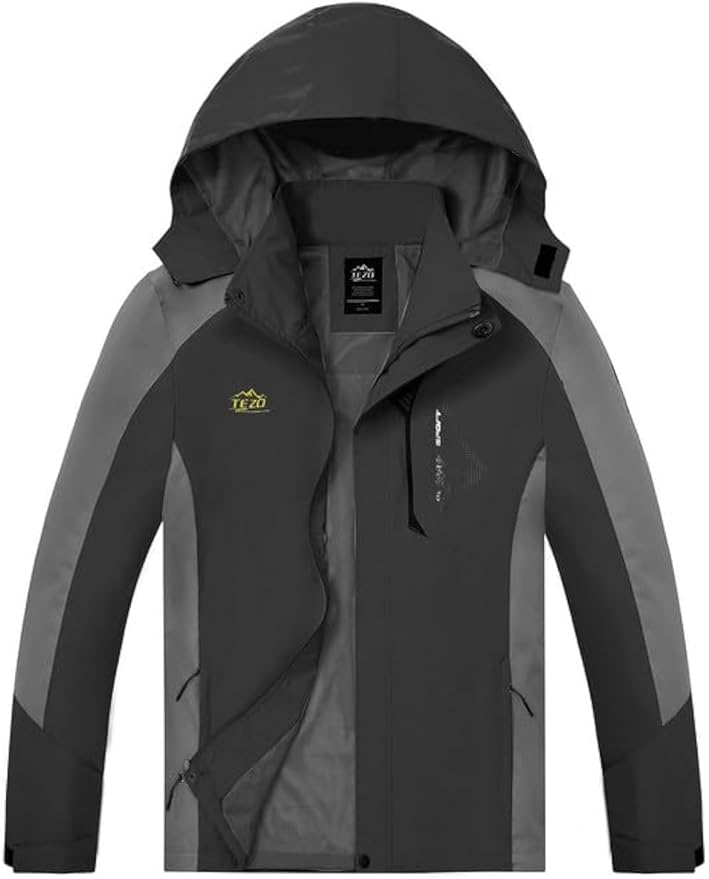 TEZO Mens Rain Jacket Waterproof with Hooded Hiking Coat Lightweight Windbreaker