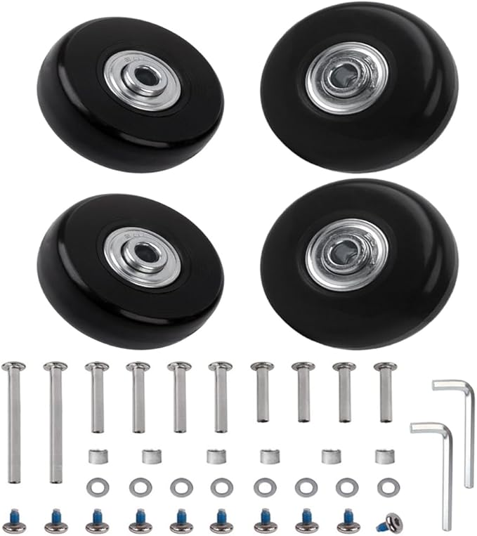 Luggage Suitcase Replacement Wheels Set Suitcase Spinner Wheels 4Pcs PU Bearing Wheels-Install Dia 2in/50mm Width 0.8inch/21mm with 3 Size Axles for Trolley Bag Drawbar Box Smooth Rolling Repair