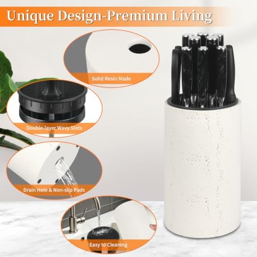 Knife Block Without Knives, Travertine Stone Look Cream, Round Universal Knife - Image 4