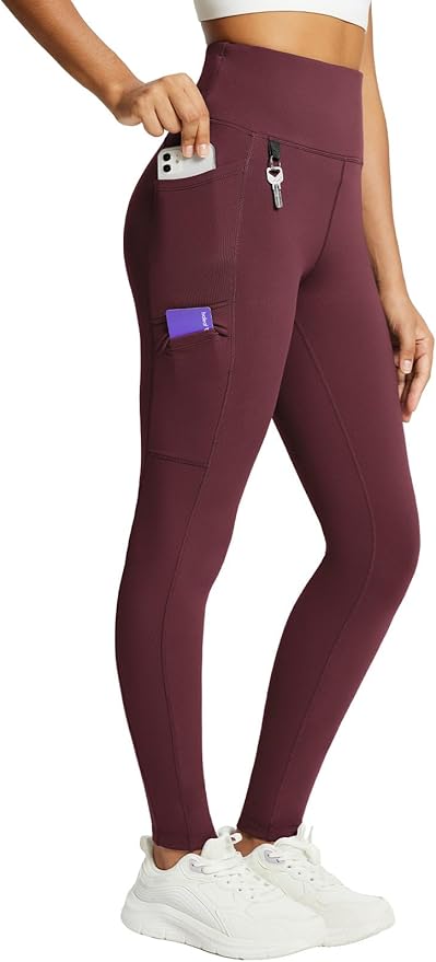 baleaf Women's Fleece Lined Leggings Waterproof Winter Hiking Pants Thermal Running Tights Zipper Pockets High Waisted