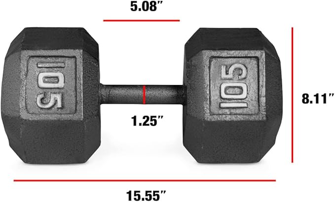 WF Athletic Supply Cast Iron Solid Hexagon Gray/Black Dumbbells, Strength Training Free Weights Set of 2 for Women and Men, Hand Weights Sold by Pairs, Multi-Select Size Options Available