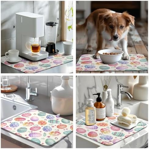 Easter Dish Drying Mat for Kitchen Counter Easter Spring Colorful Eggs Floral - Image 7