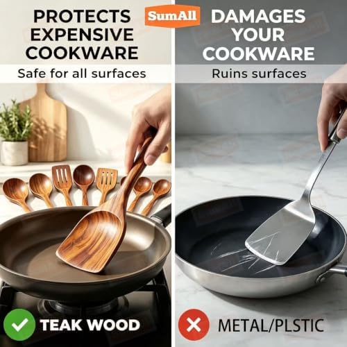 5 PCs Teak Wooden Utensil Set - Image 6