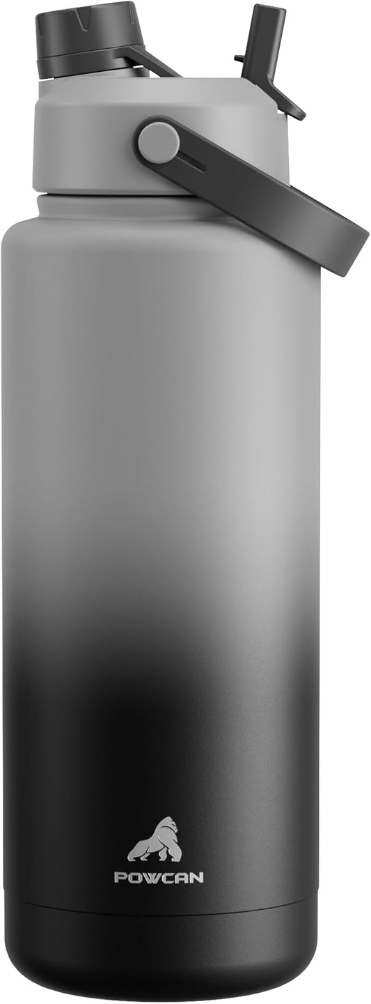 40 oz Insulated Water Bottle with 2-in-1 Straw and Spout Lid, Keep Cold 24H, Leak-Proof, BPA-Free, Double Wall Stainless Steel Water Bottle for Sports, Gym, Travel, and School (Obsidian)