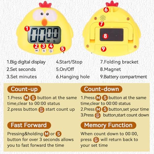 Digital Kitchen Timers, Cute Cartoon Animal Countdown Egg Timer Digital Cooking - Image 3