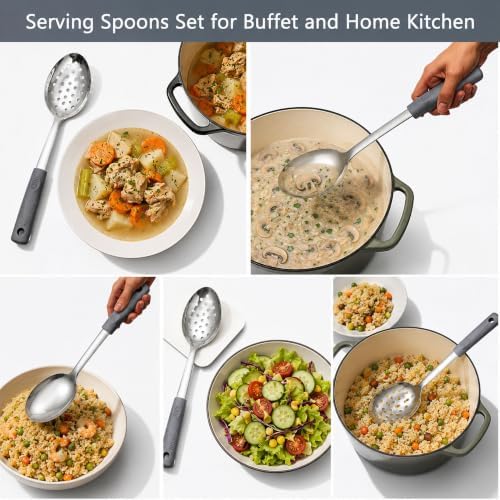 Serving Spoon Set with Silicone Handles, 2-Piece spoon - Image 3
