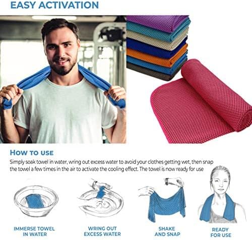 4 Pack Cooling Towels 40" x 12" - Instant Cooling Relief for Golf, Fitness, Camping, Hiking, Yoga, Pilates - Premium Quality, Portable Design