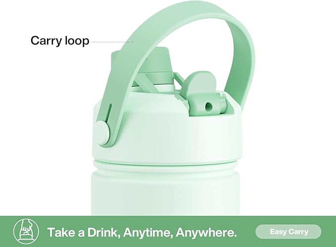 26 oz Insulated Water Bottle with 2-in-1 Straw and Spout Lid, Keep Cold 24H, Leak-Proof, Fits in Car Cup Holder, Stainless Steel Water Bottle for Sports, Travel, and School (Mint)