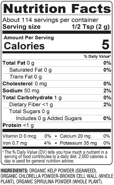 BareOrganics Marine Super Greens Powder | USDA Organic, Gluten-Free, Vegan, Non-GMO, BPA-Free | Kelp, Chlorella, Spirulina, 8oz