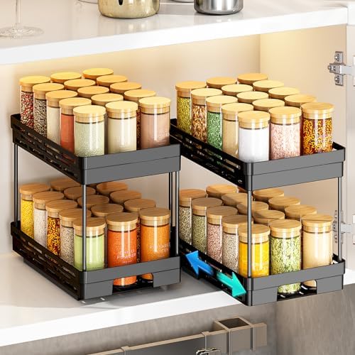 Pull Out Spice Rack Organizer for Cabinet, 2 Pack Widen Slide Out Spice Racks by DABIGE