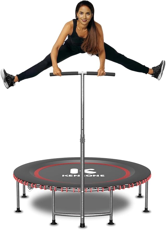 40/48" Low-Impact Rebounder Trampoline for Adults with Bungee, 450/550LBS Quiet Mini Exercise Trampoline with Adjustable U/T-Shaped Foam Handle Bar, Fitness Equipment for Indoor/Gym Workout