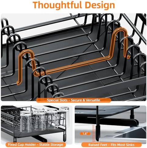 Urackify Extendable Dish Drying Rack, 18.5"-26.7" L x 12.7" W - Image 3
