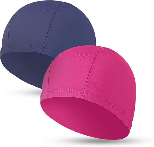 2pcs Cloth Swim Caps for Both Women & Men & Kids Fabric Durable Non-Waterproof Elastic Swimming Pool Cap Bathing Cap for Long and Short Hair