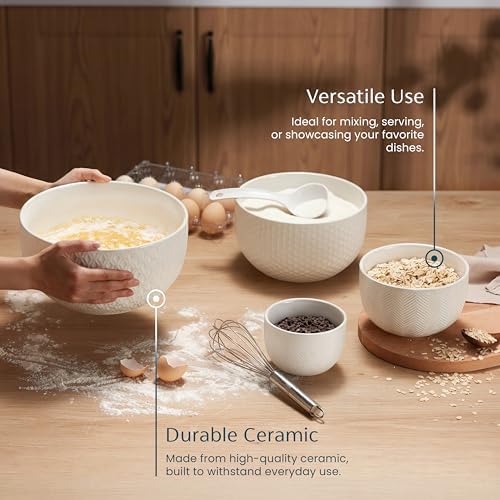 KooK Ceramic Nesting Bowls, Oven Safe, Marshmallow - Image 3