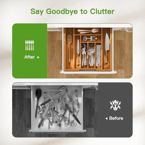 Pipishell Bamboo Expandable Silverware Drawer Organizer - Image 6