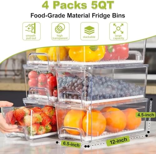 4-Pack Refrigerator Drawer Organizer Bins, - Image 2