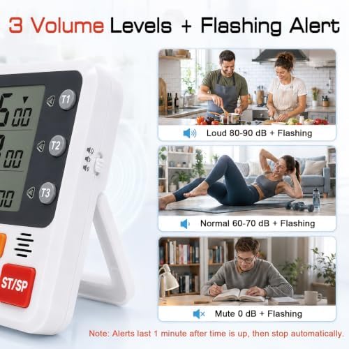 Backlit Magnetic 3-Channel Digital Kitchen Timer - Image 4