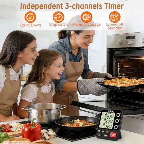Digital Dual Kitchen Timer, 3-Channel Triple Magnetic Countdown - Image 2