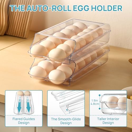 Vtopmart 1 Pack Egg Holder for Fridge, Automatic Rolling Egg Container - Image 3