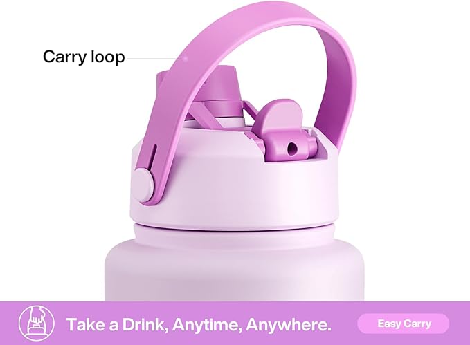 40 oz Insulated Water Bottle with 2-in-1 Straw and Spout Lid, Keep Cold 24H, Leak-Proof, BPA-Free, Double Wall Stainless Steel Water Bottle for Sports, Gym, Travel, and School (Misty Lilac)