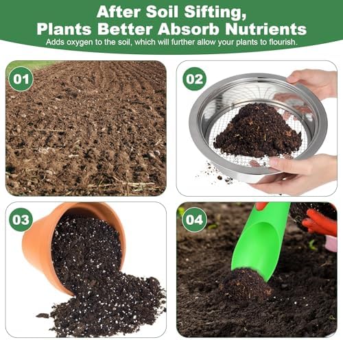 Soil Sieve Set Garden Soils Sifter Stainless Steel Mesh Sifters Compost Sifter - Image 5