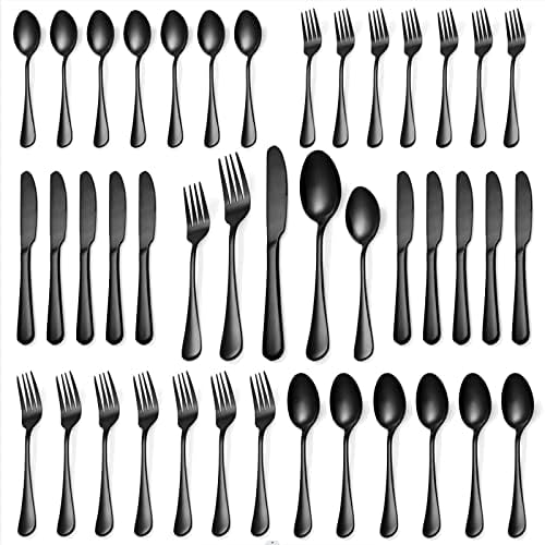 20 Pcs Black Silverware Set, Stainless Steel Flatware Set by WISKEMA