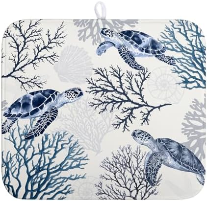 Nautical Coastal Dish Drying Mat Summer Beach Dish Pad by Wnoesat