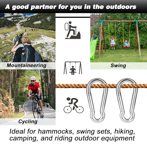 200 PCS 2'' Spring Snap Hook Carabiner, M5 3/16 Inch Galvanized Silver Steel Small Carabiner Clip, 220LBS Holding Capacity Quick Link Clip Keychain for Hammock Dog Leash & Camping Gym