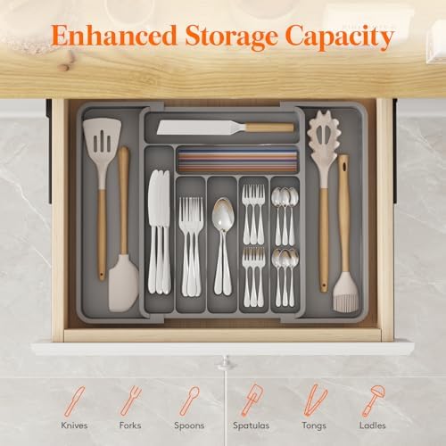 Lifewit Expandable Silverware Drawer Organizer, Kitchen Utensil Tray - Image 2