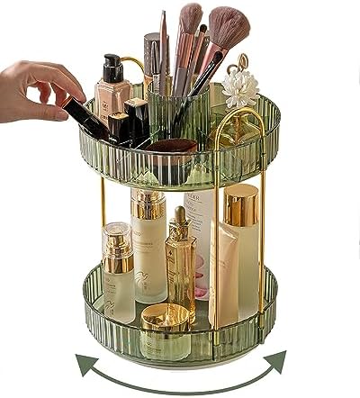 Asayuee 360 Rotating Makeup Organizer, 2 Tier Large Capacity Make Up Organizers by Asayuee