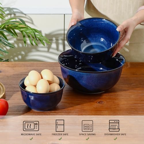 vicrays Ceramic Mixing Serving Bowl Set: Nesting Stoneware Kitchen Decorative - Image 4