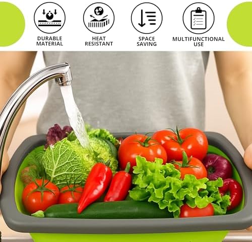 3PCS Green Foldable Kitchen Strainer Set – Silicone Colander Collapsible - Image 6