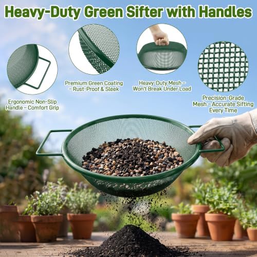 Mulctun 4Pcs Soil Sifter with Handles, Heavy Duty Dirt Sifter - Image 3