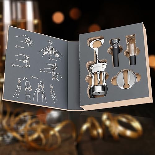 Beneno Corkscrew Wine Bottle Opener Wine Accessories Gift Set, Ingot Silver - Image 3