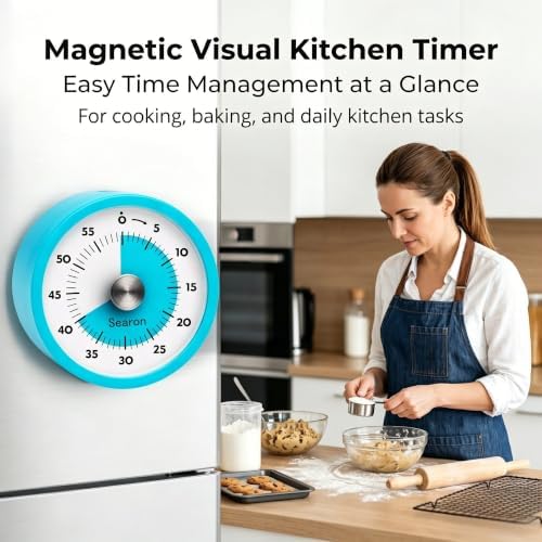 Searon Magnetic Kitchen Timer, 60-Minute Visual Dial - Image 2