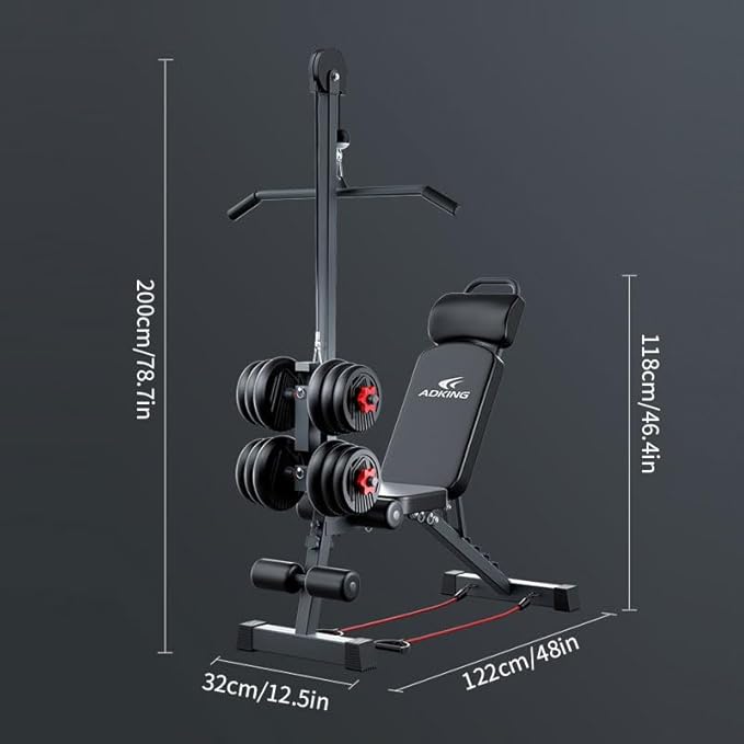 12-in-1 Multi-Functional Home Gym Workout Bench–High/Low Pulley System, Sit-Up Bench, LAT Pull-Down,Leg Developer,Adjustable Strength Training Equipment for Full-Body Fitness