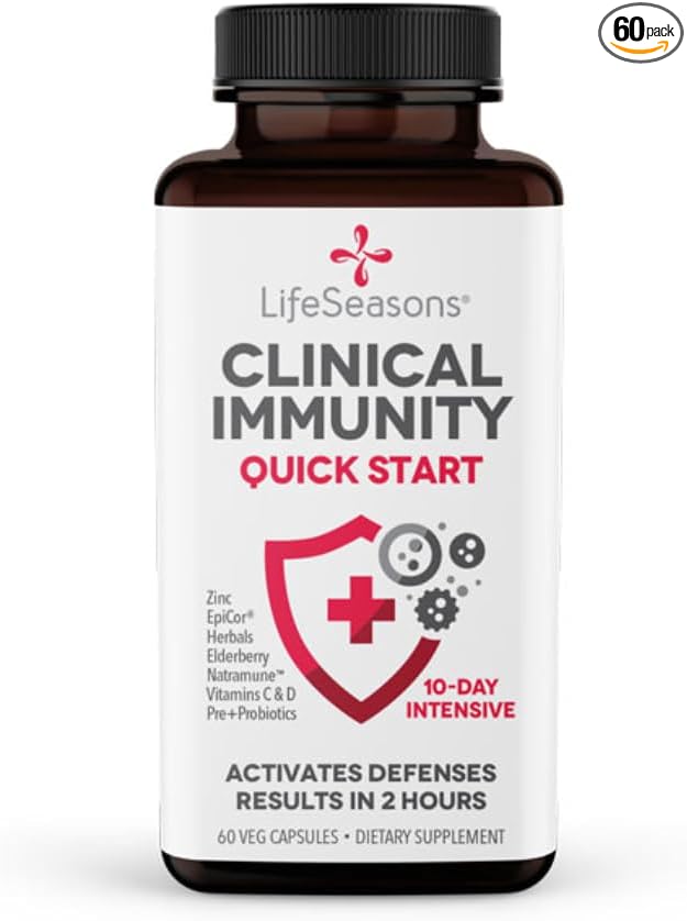 Clinical Immunity - Quick-Start - Immune System Support - Rapid Immunity Response - Boosts Antibodies, B + T + NK Cells, Neutrophils & Macrophagens - Black Elderberry & Pre + Probiotics - 60 Capsules