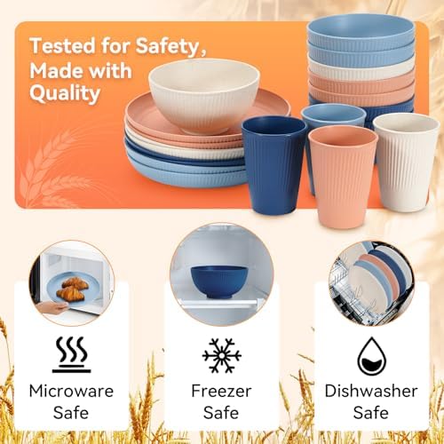 Wheat Straw Dinnerware Sets, 64-Piece Plates and Bowls Sets - Image 3