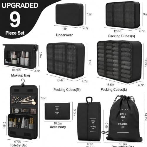 9 Set Packing Cubes for Travel, Suitcase Organizer Bags for Luggage - Image 2