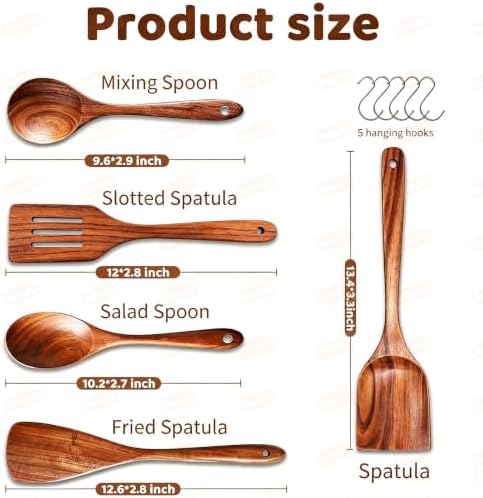 5 PCs Teak Wooden Utensil Set - Image 2