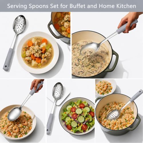 Serving Spoon Set with Silicone Handles, 2-Piece spoon - Image 3
